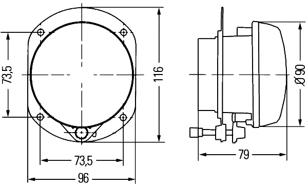 схема линзованного модуля Hella D90, противотуманный свет (FF, H7)