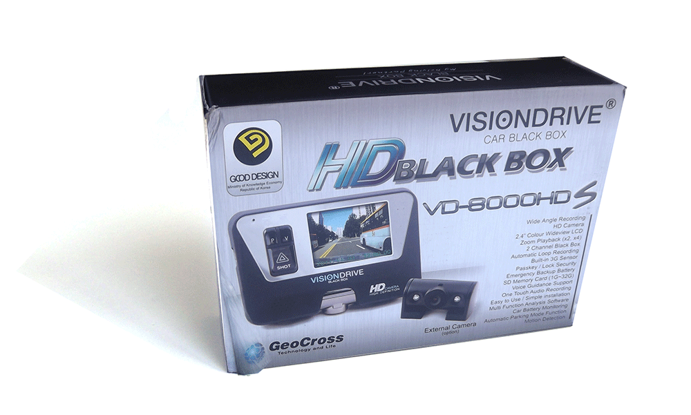 Упаковка видеорегистратора VisionDrive VD-8000HDS