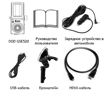Комплектация видеорегистратора DOD GSE520